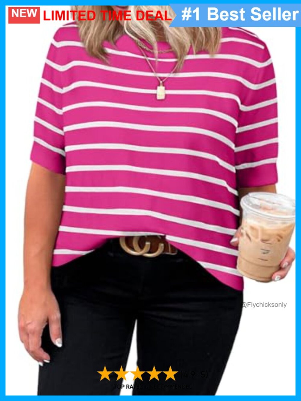 Plus Size Short Sleeve Striped Knit Sweater Top Crewneck Casual Summer Blouse
